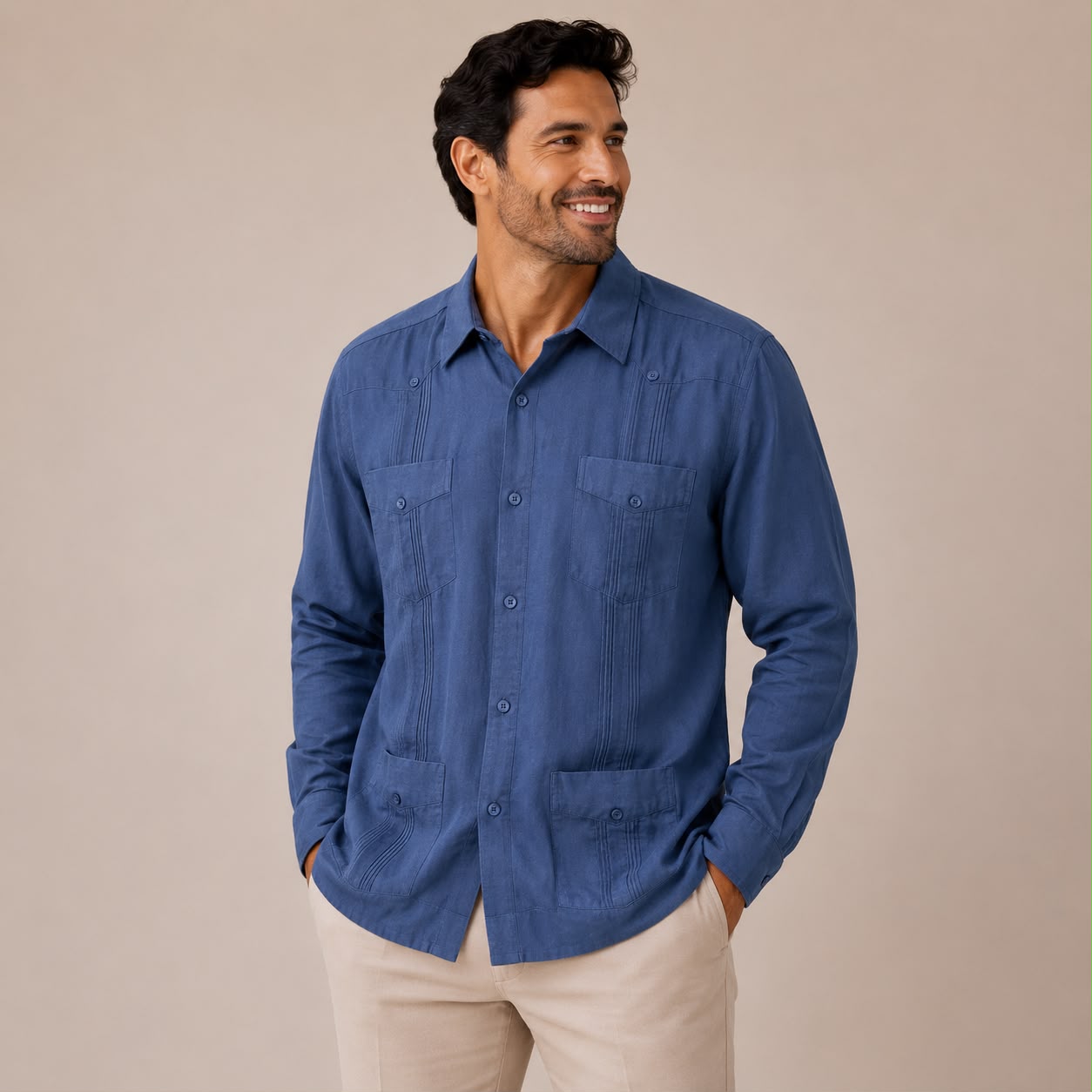 CAMISA MANGA LARGA ESTILO GUAYABERA