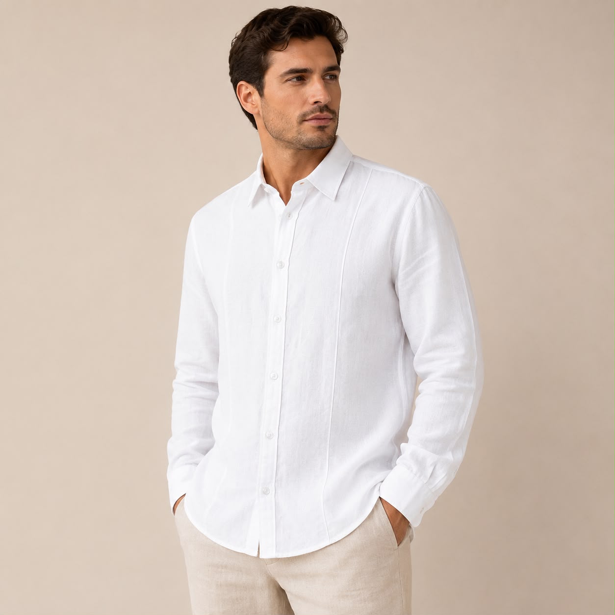 CAMISA MANGA LARGA ESTILO GUAYABERA