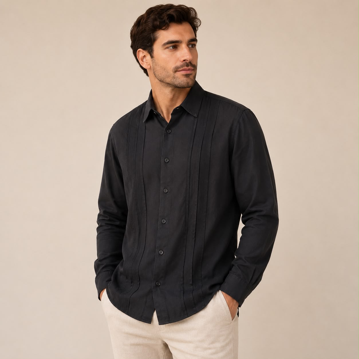 CAMISA MANGA LARGA ESTILO GUAYABERA