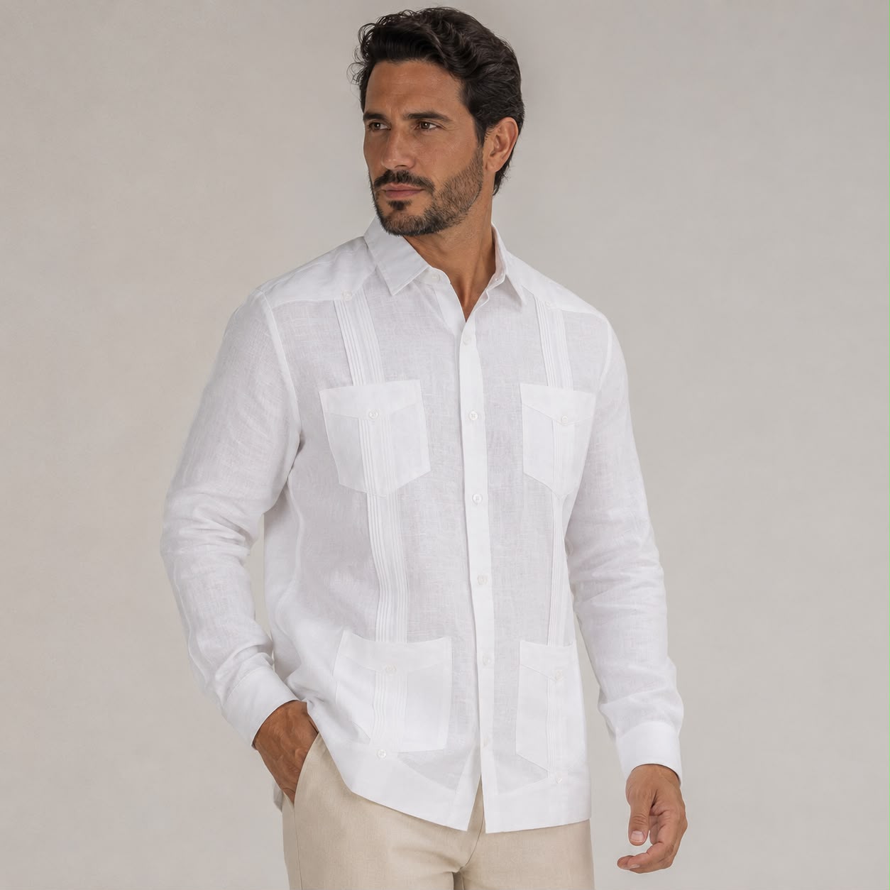 CAMISA MANGA LARGA ESTILO GUAYABERA