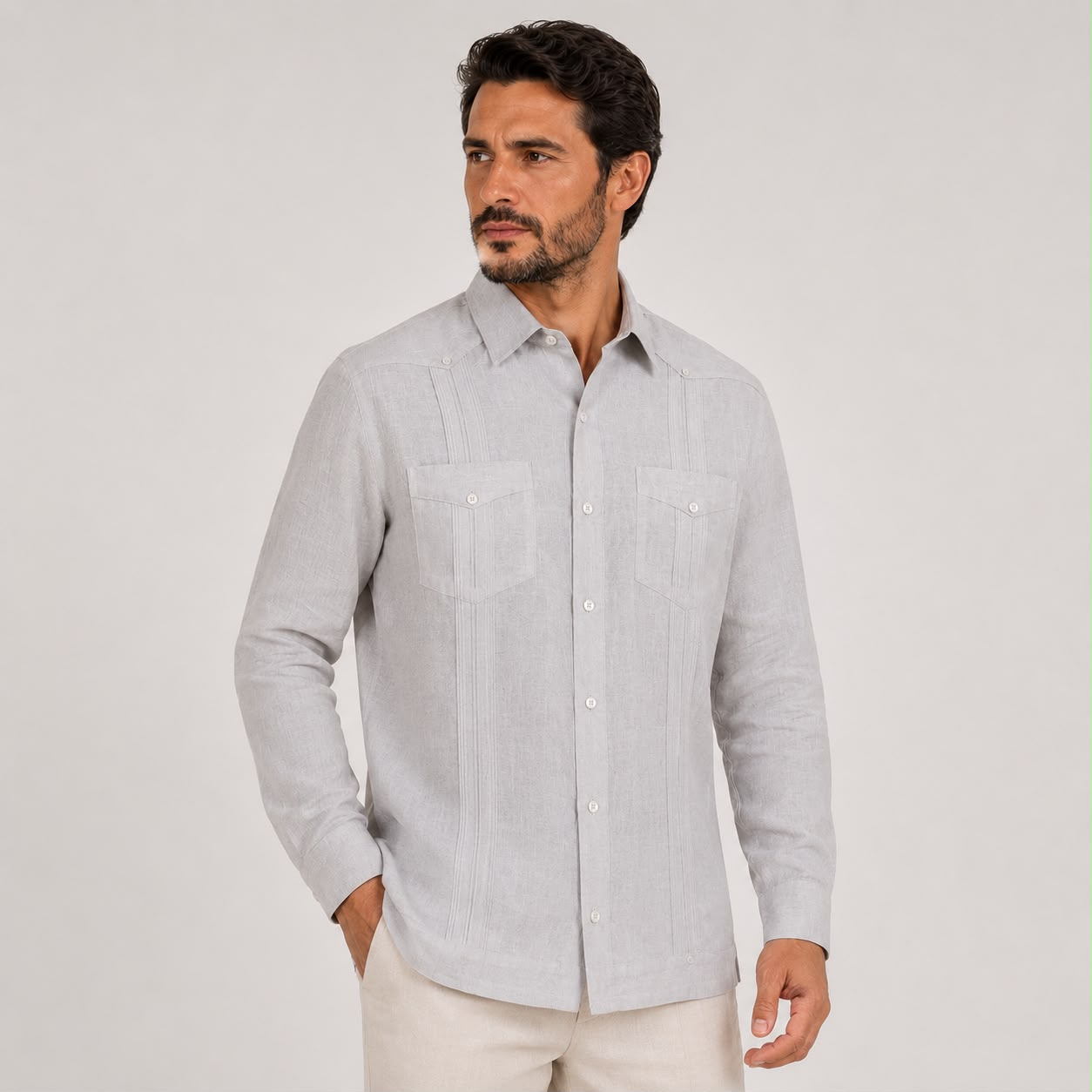 CAMISA MANGA LARGA ESTILO GUAYABERA