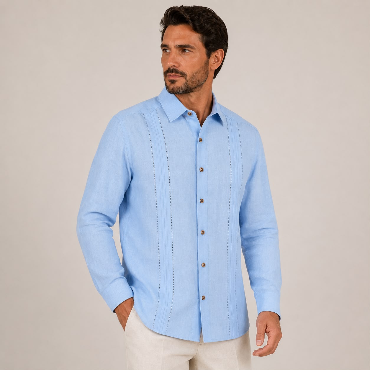 CAMISA MANGA LARGA ESTILO GUAYABERA