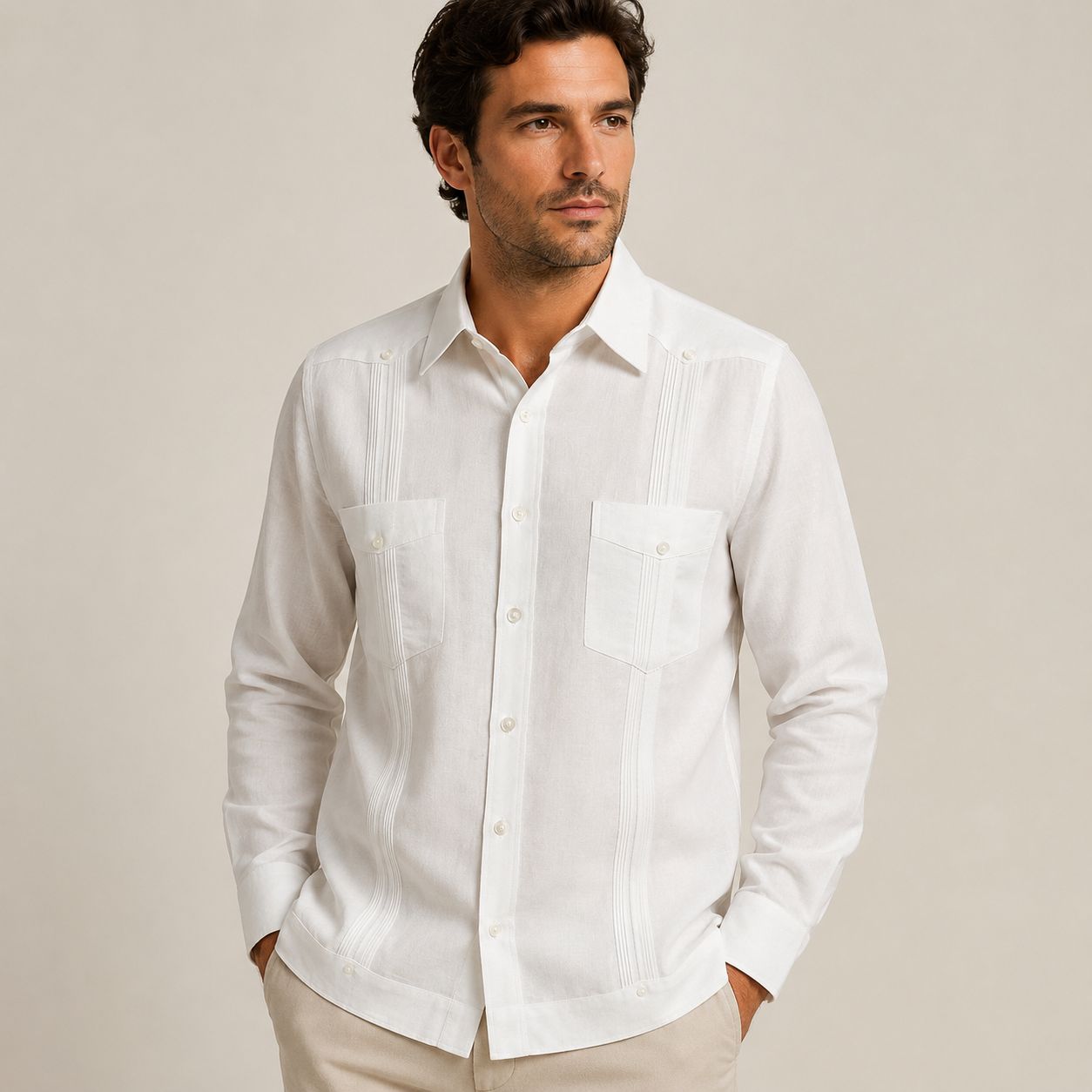 CAMISA MANGA LARGA ESTILO GUAYABERA