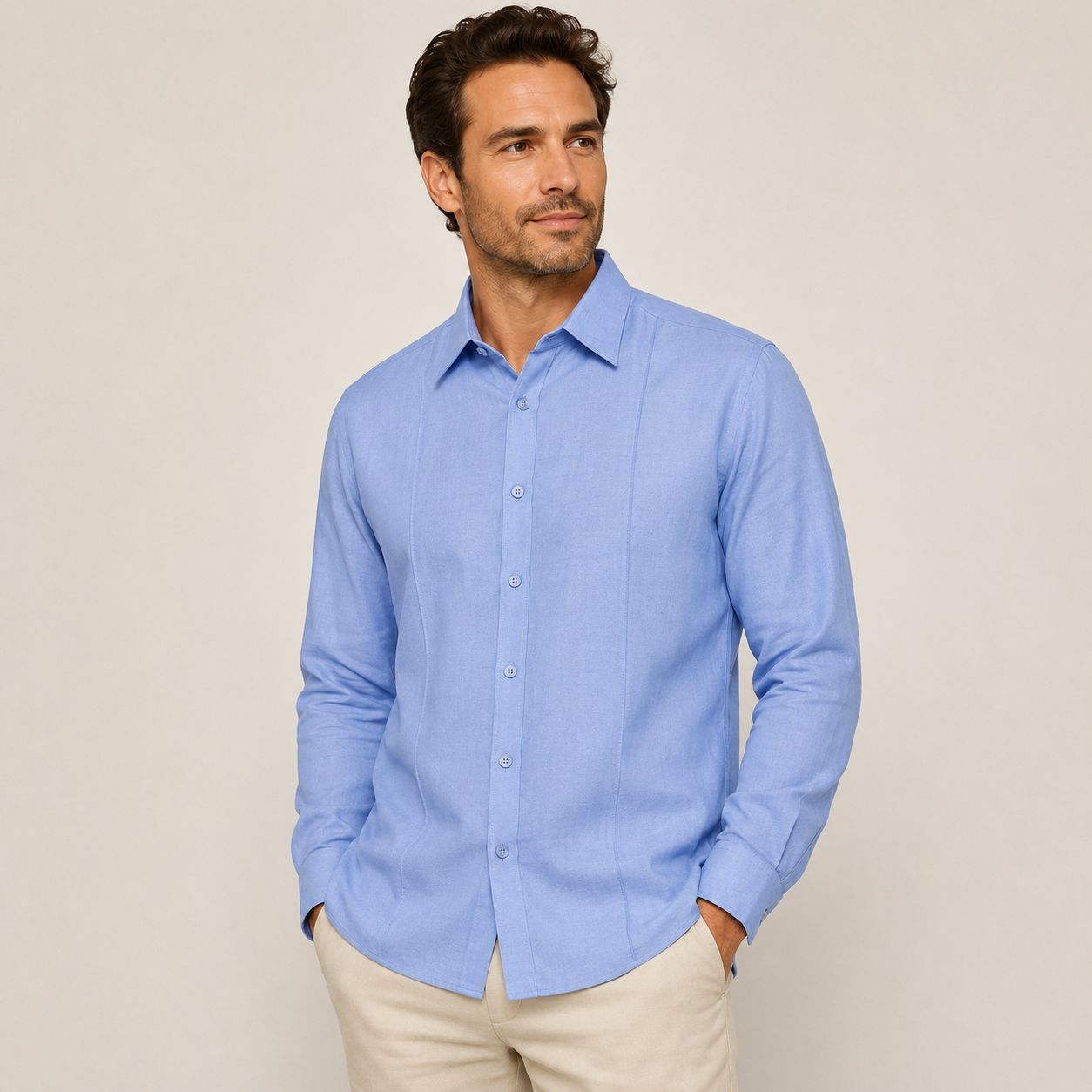 CAMISA MANGA LARGA ESTILO GUAYABERA