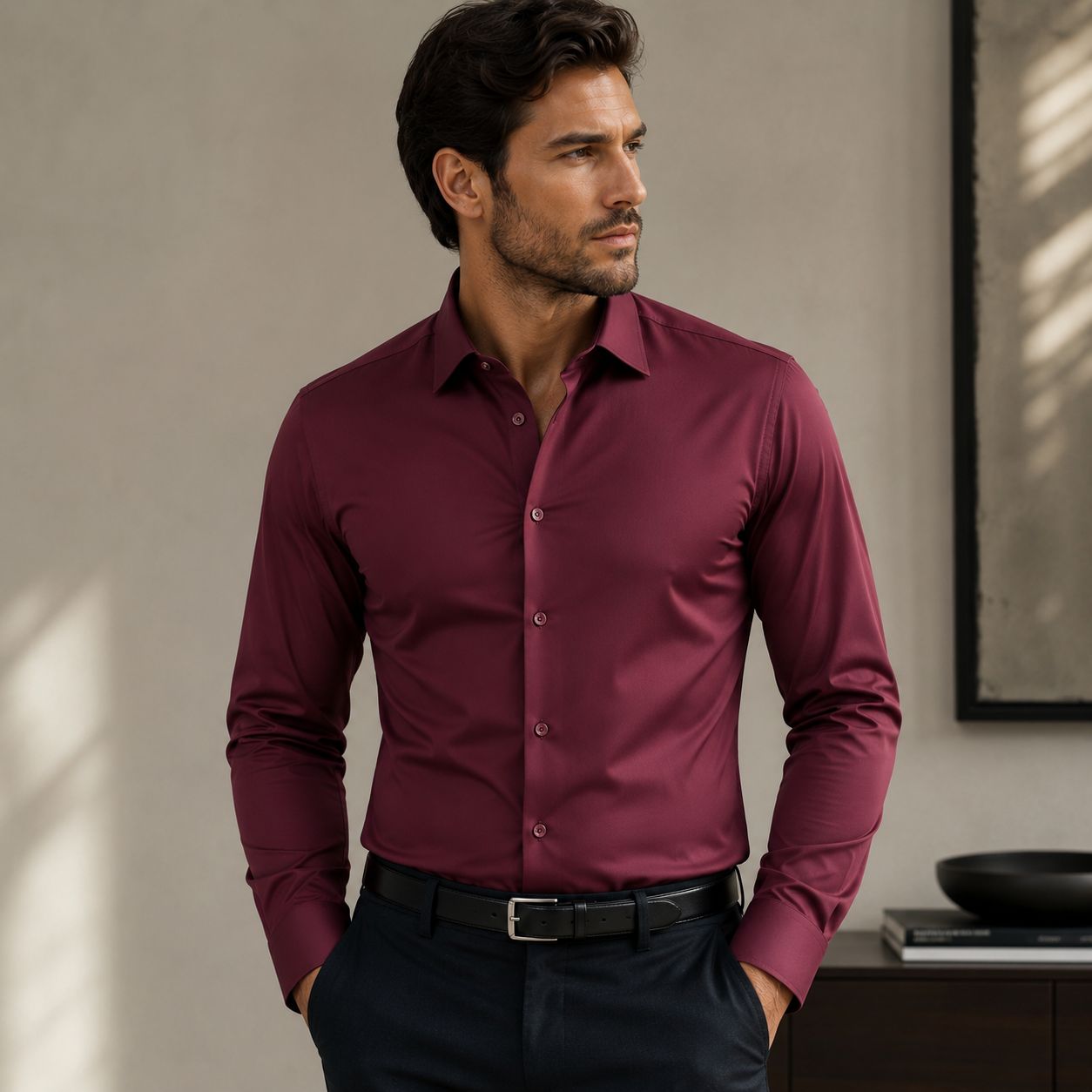 CAMISA MANGA LARGA BURGUNDY